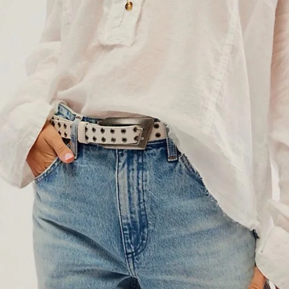 Rush Hour white Leather Grommet Belt by Free People